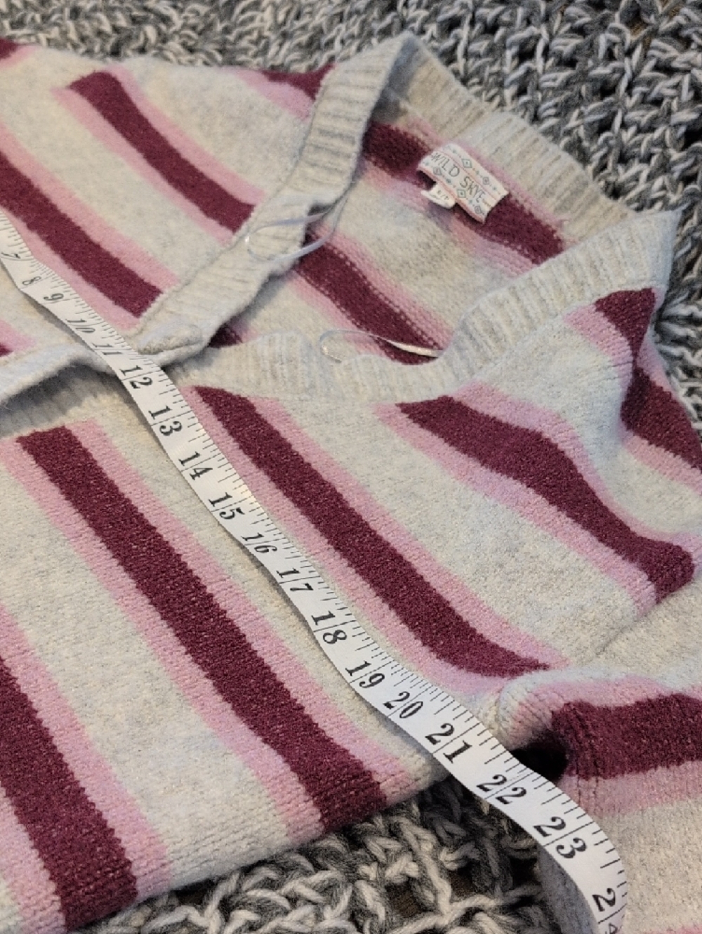 331 - Wild Skye Striped Cardigan, Knit Cozy Coquette Vibes, Heart Shaped Buttons - Picture 5 of 7